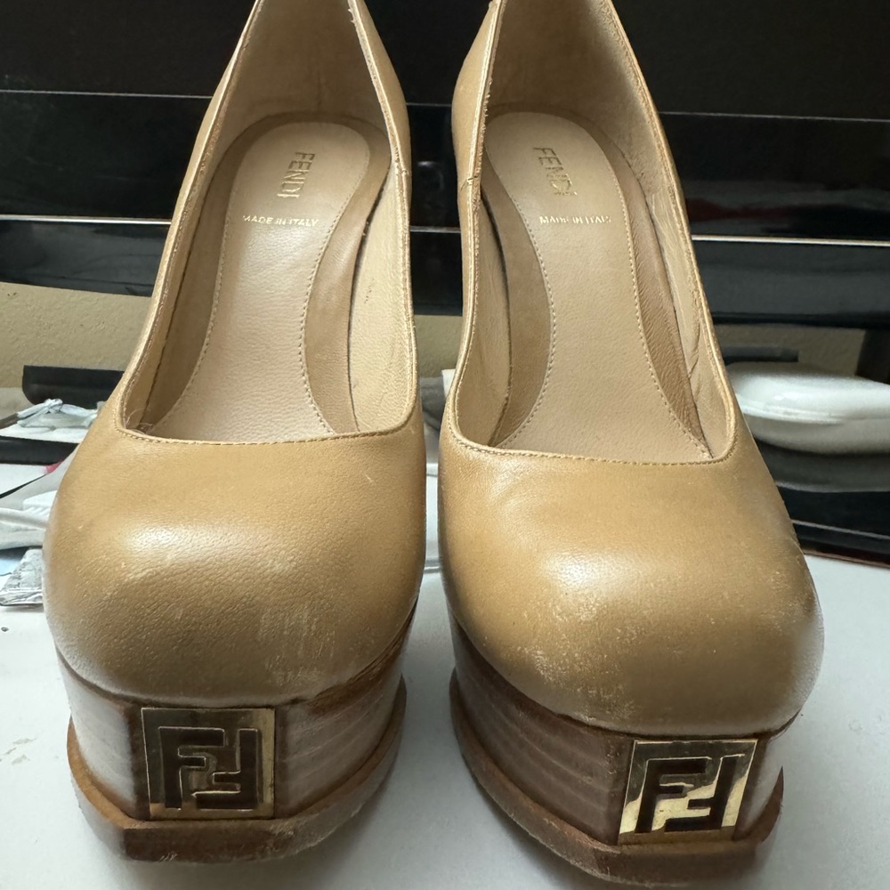 Fendi Tan Platform Shoes with Geometric Detail
